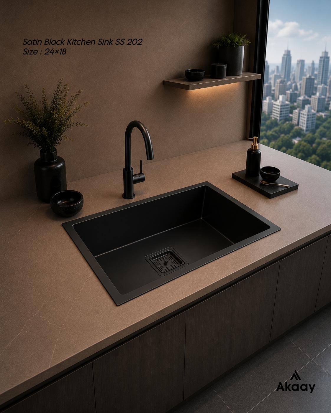 Kitchen sink - 24×18 Satin Black (SS202)