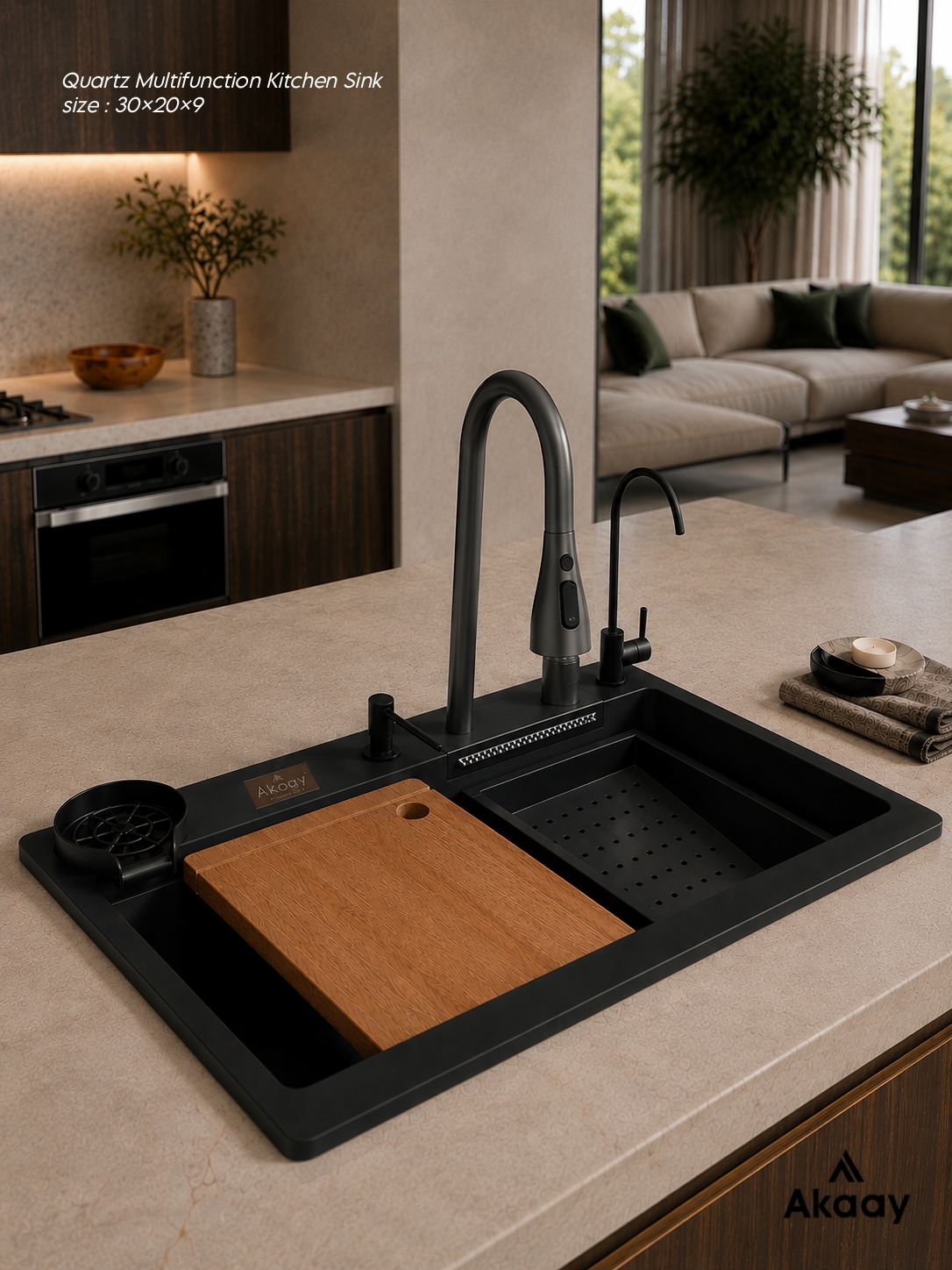 Quartz Multifunction Waterfall Sink 30*20